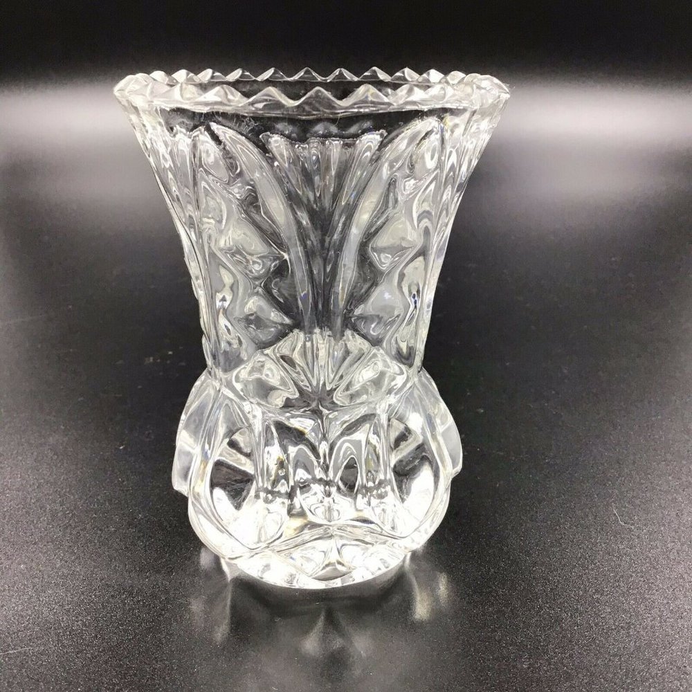 Princess House Lead Crystal Clear Cut Glass 4" Bud Vase Toothpick Holder